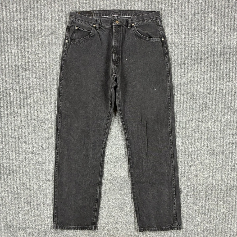 Wrangler Premium Quality Mens Black Straight Leg Jeans 34x29 Denim 5 Pocket